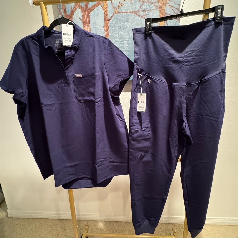 FIGS, LARGE, MATERNITY, SCRUBS, TOP & BOTTOM, NAVY